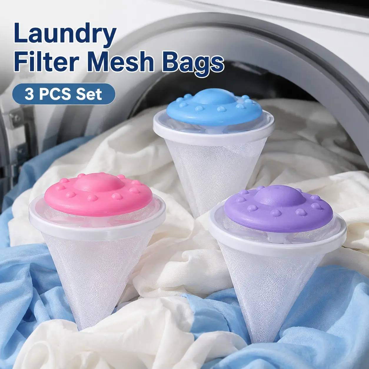 3-Pack Washing Machine Lint Catcher Bags, Reusable Mesh Storage Bags, Easy Cleaning, Durable Design, Perfect for Laundry Organization, Laundry Accessory