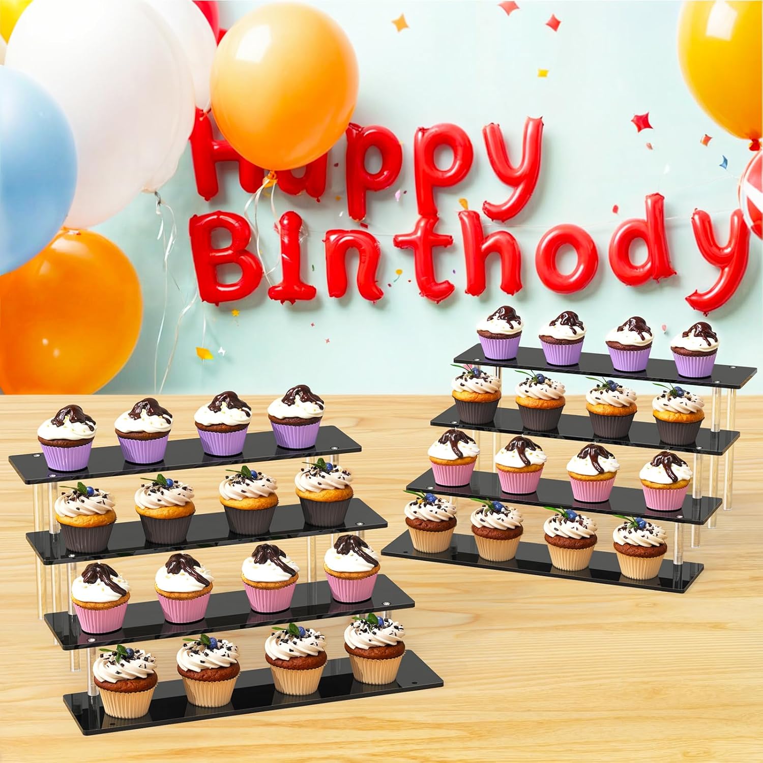 4 Tier  Display Risers, Black Perfume Organizer Stand, Large Cupcake Stand Holder, Dessert Display for Party, Display Shelf for Figure and Collection, Riser Stand for Decoration and Organizer