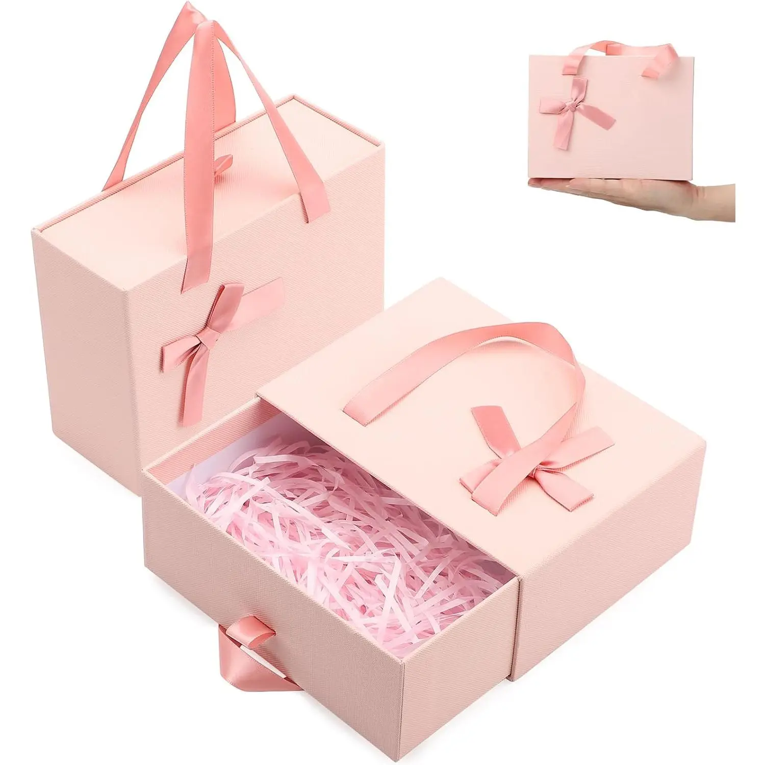 2pcs 6.9x5.1x2.7'' Pink Paper Boxes for Gift Presents Packaging |   Decorative Cardboard Gift Case for Anniversary Birthday, Pink Packaging Boxes for Women, Wrap Box for Wedding Earring Jewelry