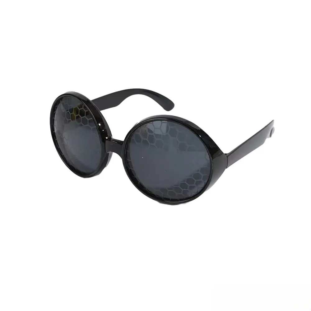 PESENAR Black Round Bee Sunglasses with Honeycomb Pattern Lenses-Playful Insect-Themed Novelty Eyewear