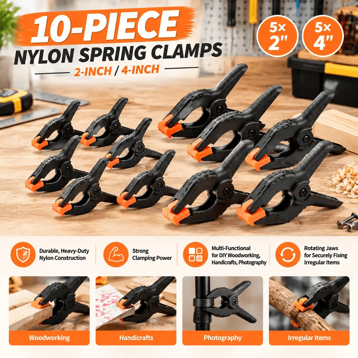 10PCS 360 Degree Rotating Spring Clamp, Plastic, 3 cm, for Holding Materials in Place