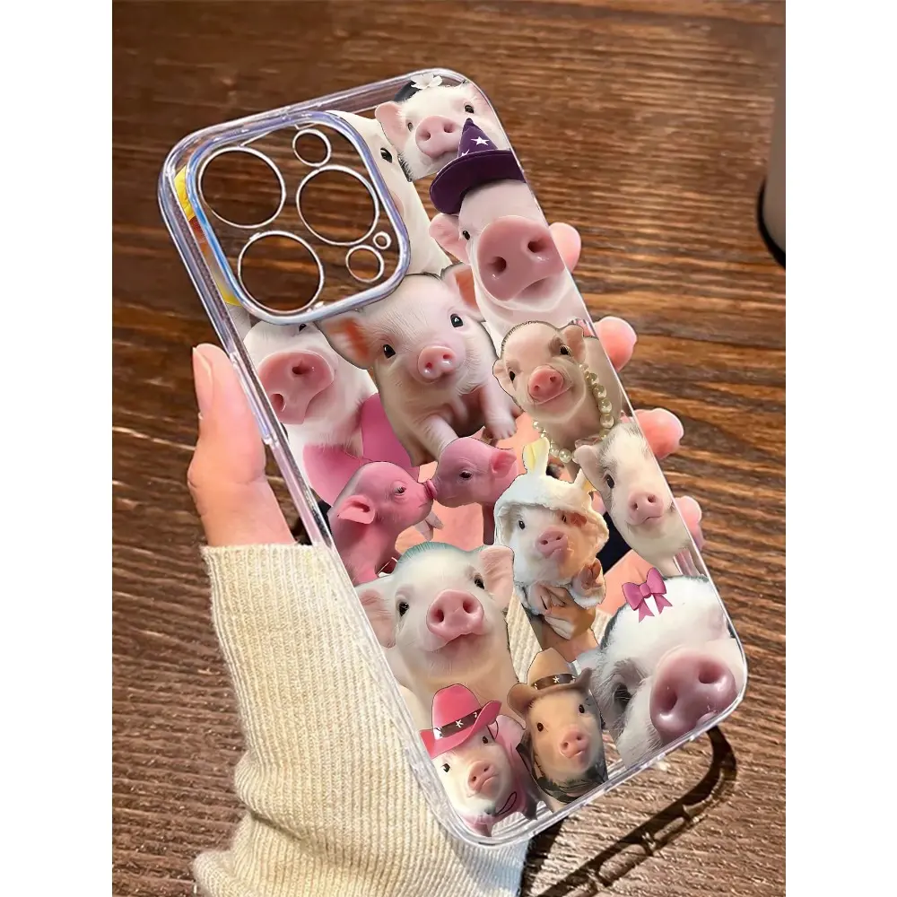 TPU Pig Pattern Graphic 1pc & Unique Pig Collage Graphic Transparent TPU Full Body Shockproof Anti-Fingerprint Protector Phone Case, Compatible With IPhone 17 16 Pro/16 Plus, 15/15 Pro Max/15 Pro, 11/12/13/14 Pro Max, 11 Pro/11 Pro Max, 12 Pro/12 Pro Max