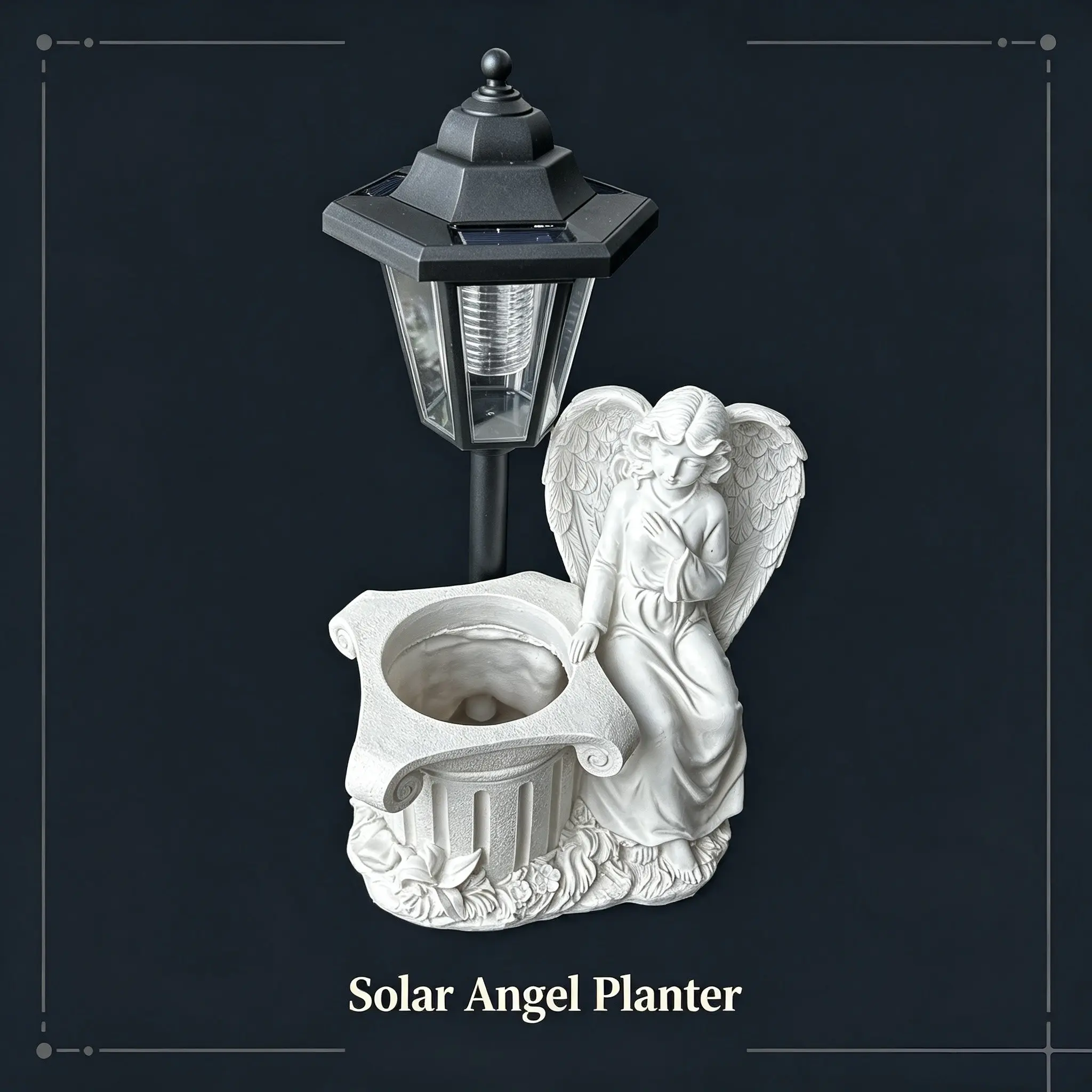 Universal Garden Grave Statue with Solar LED Light and Planter, Dual Color Resin Outdoor Decor, Prayer Figurine for Courtyard and Cemetery