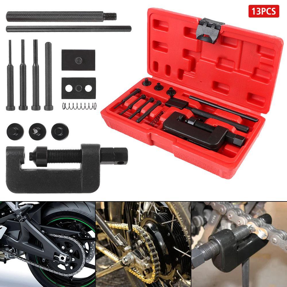 Motorcycle Chain Breaker, Motorcycle Bike Chain Splitter Link Riveter Set with Red Case, Car Repair Tool Kit, Mechanic Tool Kit, Multifunctional Tool Kit