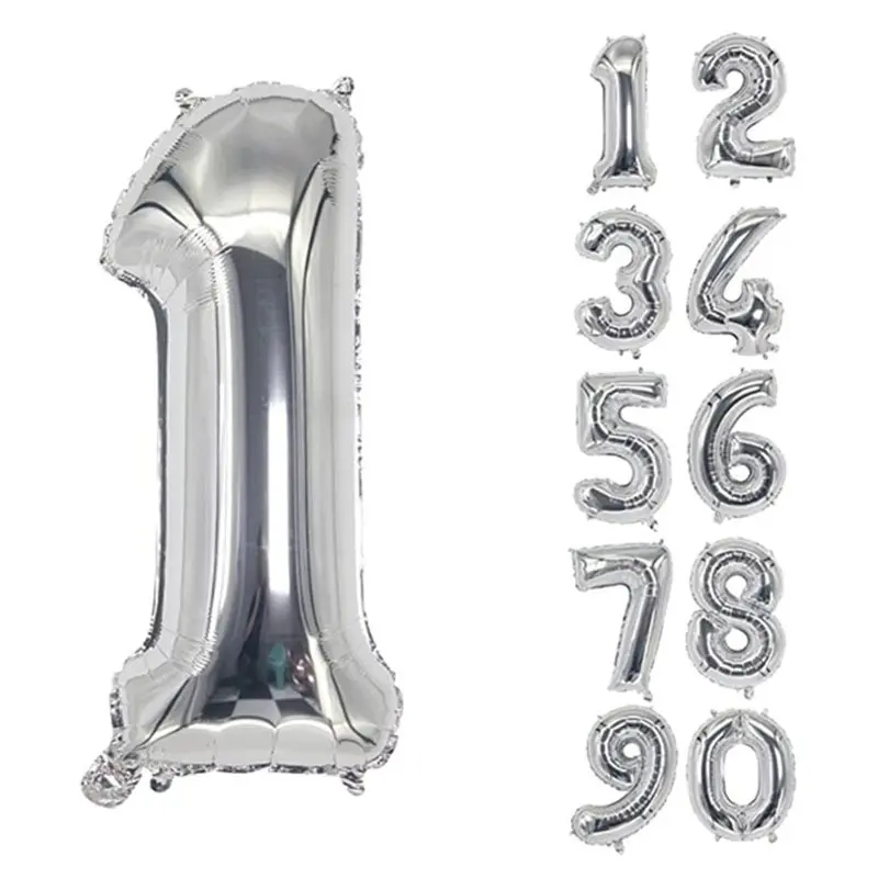 32 Inch Silver Color Number Aluminum Foil Balloon, Birthday Party Anniversary Graduation Decoration, Choose Numbers 0-9