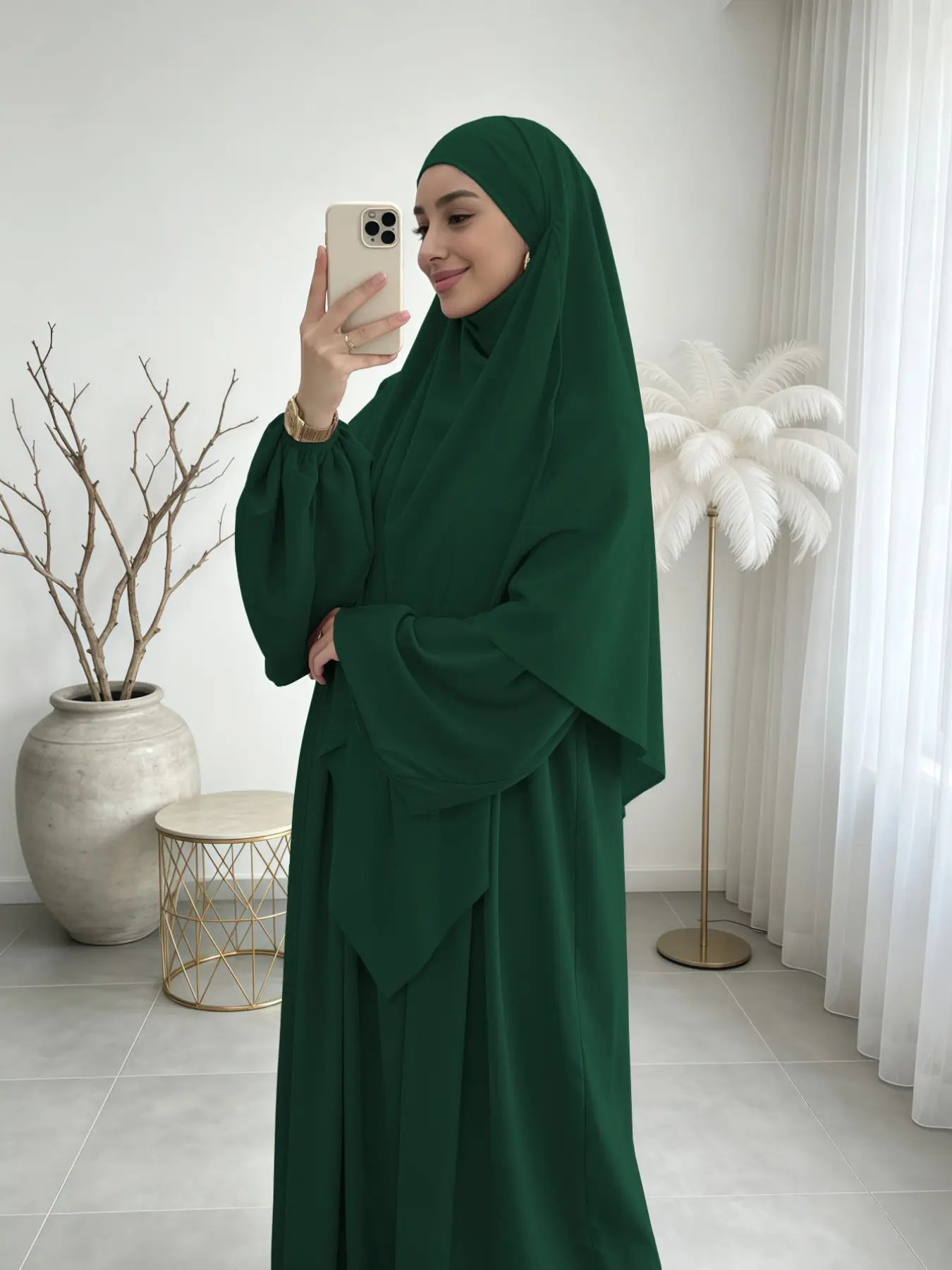 Women's Khimar Abaya Set, Long Loose-Fit Casual Dress, Plain Pattern, All-Season Hijab Ensemble, Fashionable Prayer Jilbab