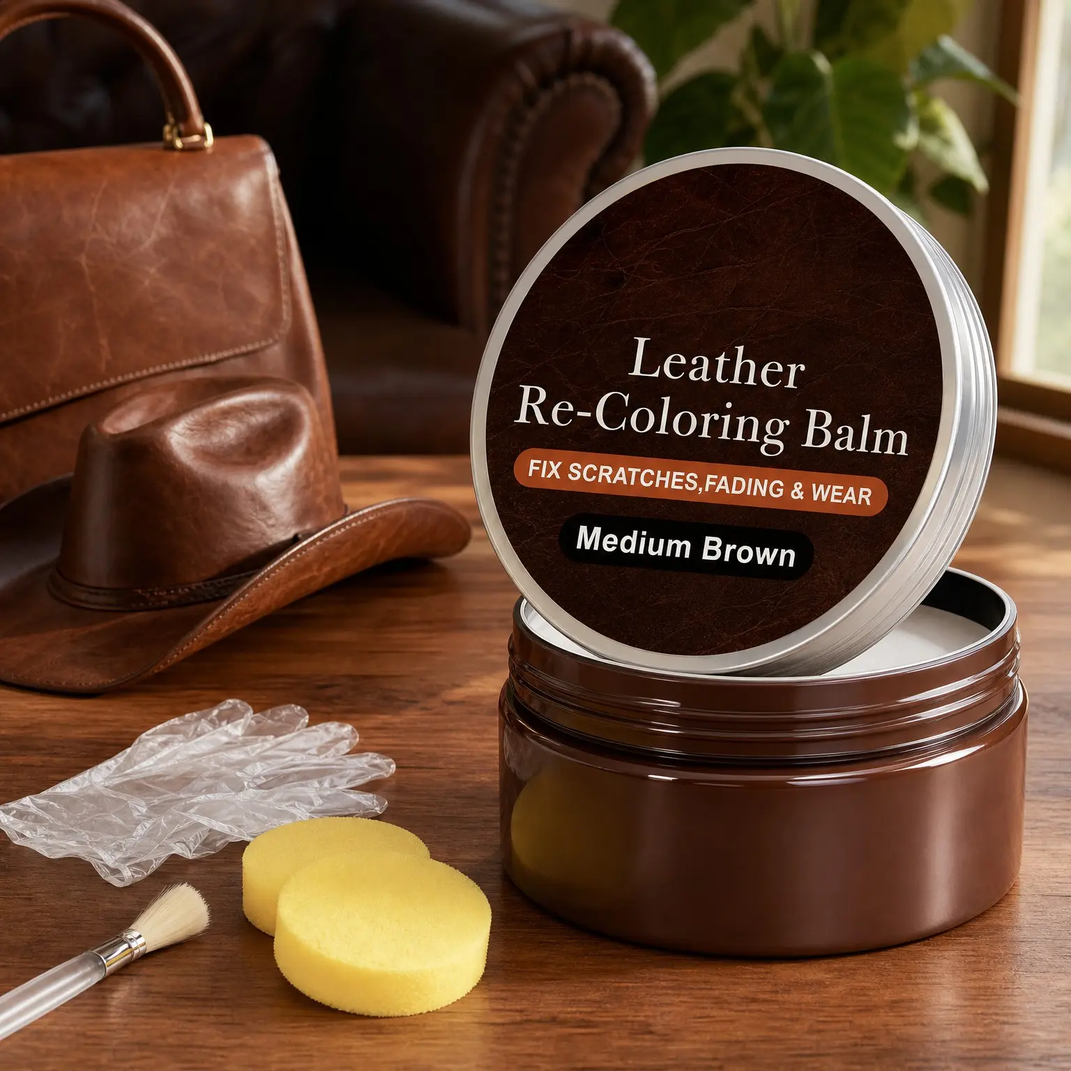 Medium Brown Leather Repair Kit with Recoloring Balm & Leather Dye - Restores Scratches, Faded and Aged Leather & Vinyl Couches, Boots, Car Seats & FurnitureGift