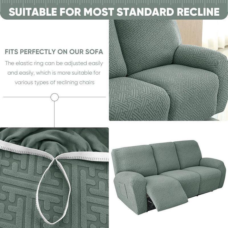 1/2/3 Seater Solid Color Elastic Washable Recliner Cover, Stretch Jacquard Armchair Covers Couch Slipcover With Pocket for Home Living Room Office