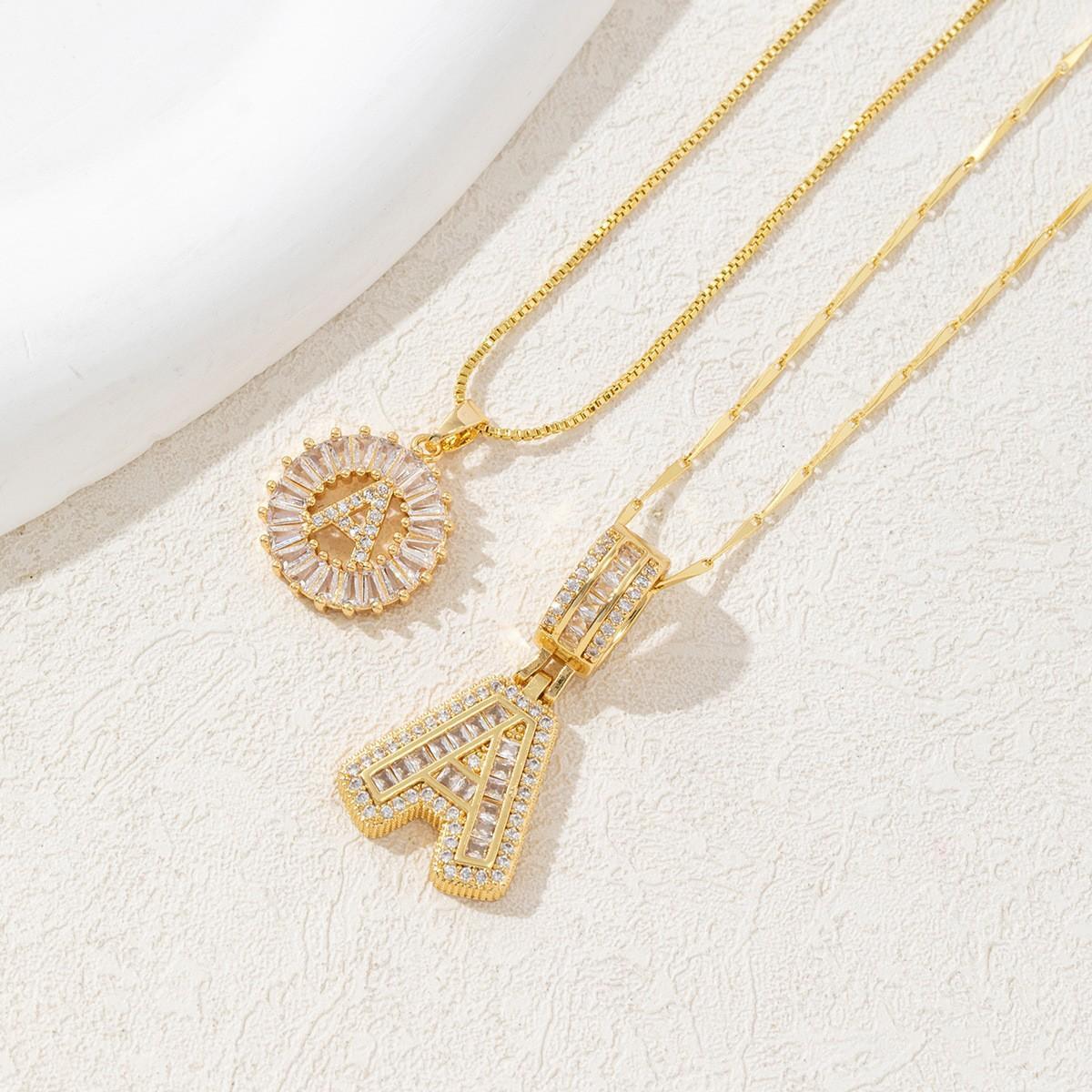 KATCH ME Women's Elegant 2-Pack Initial Letter Copper Pendant Necklaces, Rhinestone Stacking Necklace with Adjustable Chain, Basic 2 Set Jewelry Gift