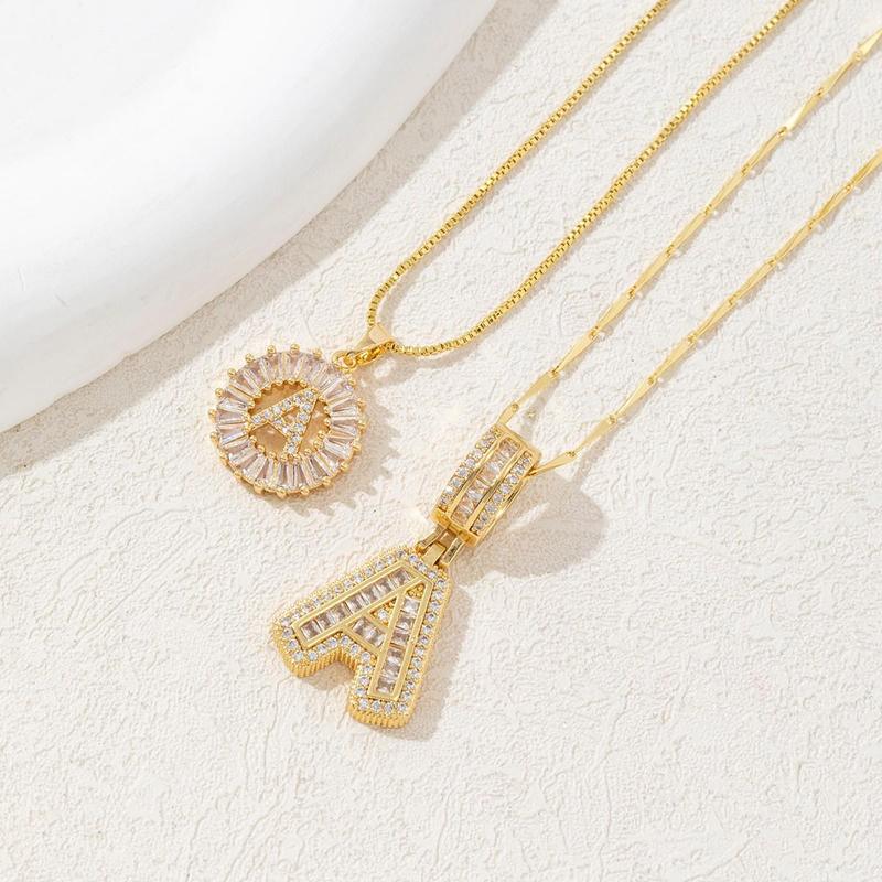 KATCH ME Women's Elegant 2-Pack Initial Letter Copper Pendant Necklaces, Rhinestone Stacking Necklace with Adjustable Chain, Basic 2 Set Jewelry Gift