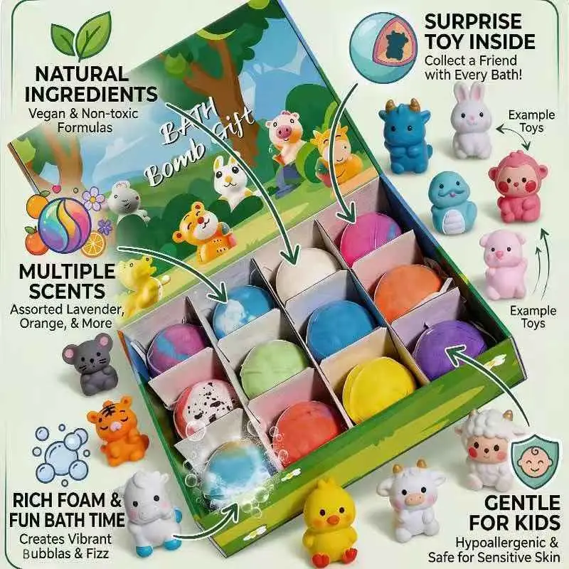 Surprise Bath Bomb Gift Box, 12 Zodiac Designs, Moisturizing Bubble Bombs with Hidden Toys, Perfect for Birthday Parties