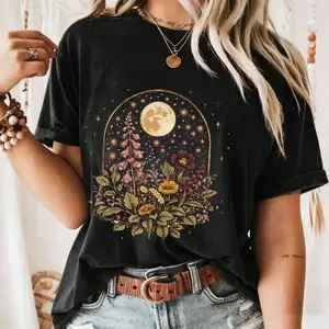 Boho Celestial Moon Spiritual Floral T-Shirt, Mystical TShirt, Spiritual Boho tee