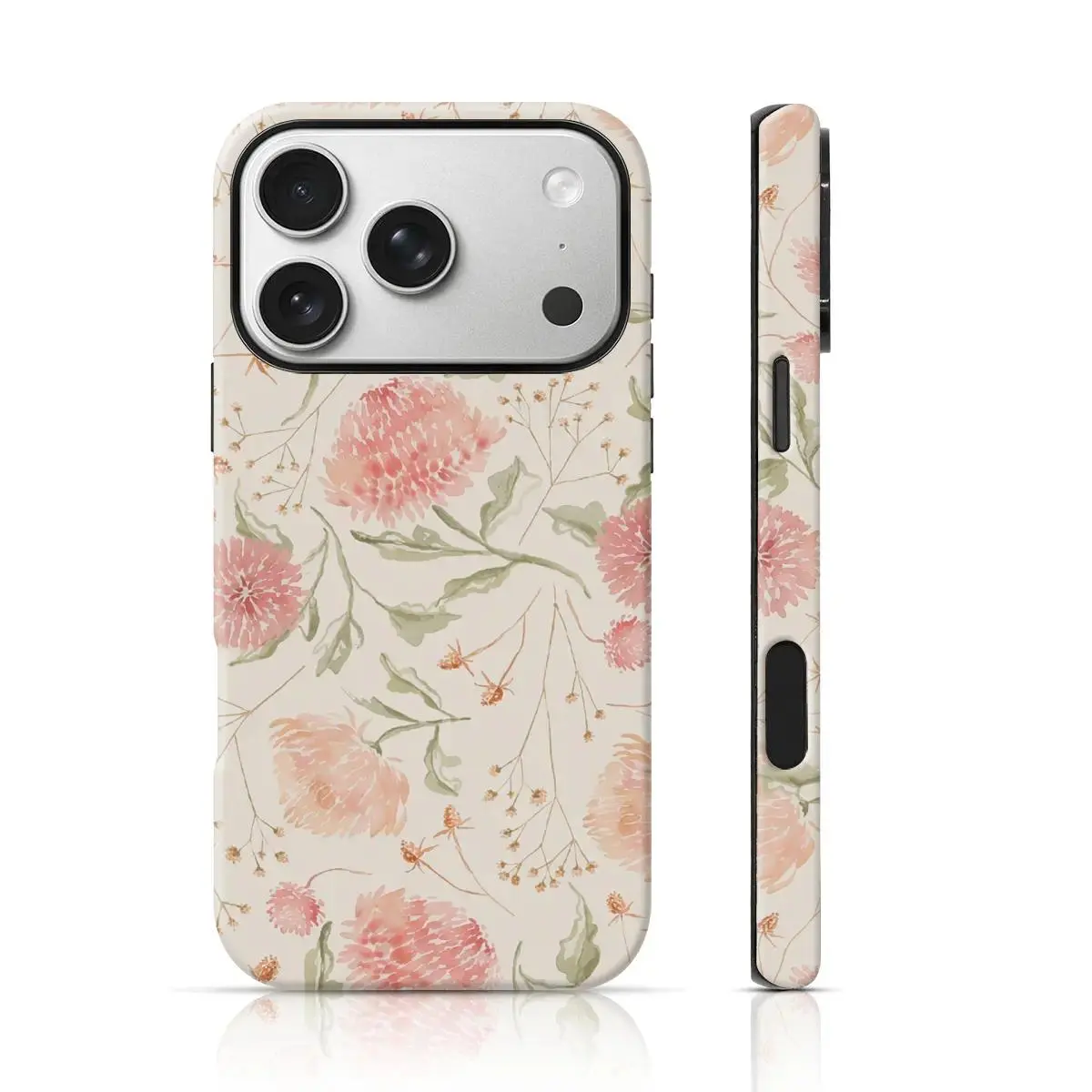Vintage Watercolor Pink Wildflower Phone Case, Anti-slip & Fade Resistant. Compatível com celulares Apple 17/16/15/14/13/12/11/X e Samsung S26/25/24/23/22/21. Capa para celular à prova de choque — leve, elegante e durável.