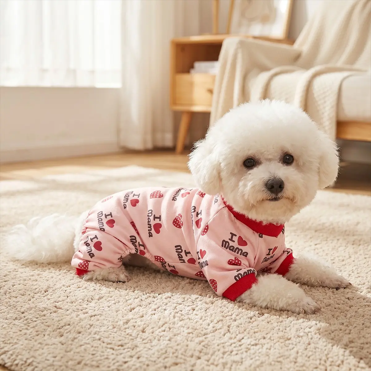 Pet Clothes Dog Poodle Heart Printed Cute Jumpsuit I LOVE mama I LOVE papa Pajama Clothes for Doggy Puppy Clothes Dog Cat Apparel Costume PJs for Daily