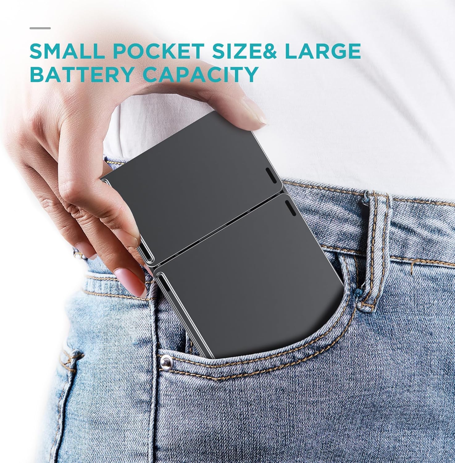 Foldable Wireless Keyboard, Rechargeable Portable Mini Folding Keyboard for iPad, Tablet, Phone, Windows, Android & iOS Devices, Compact Travel Keyboard