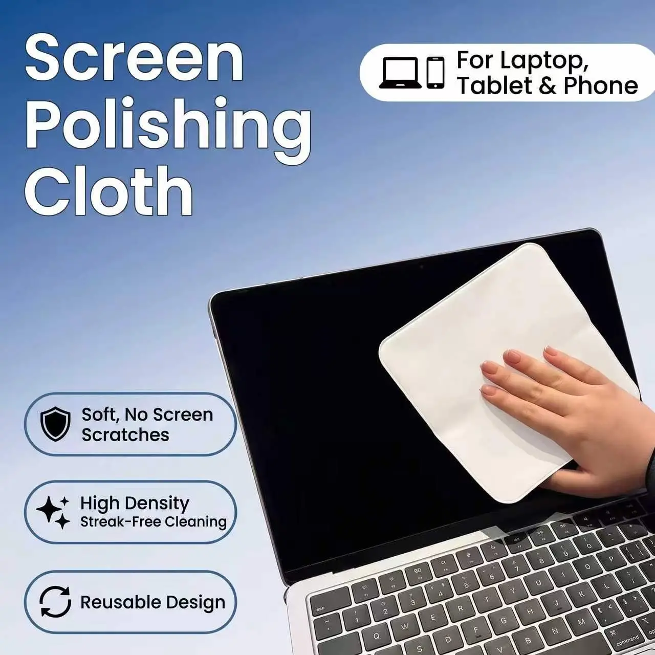 Premium Microfiber Screen Polishing Cloth, Lint & Streak Free Towel, Anti-Scratch Cleaner for Laptop, Phone, Eyeglasses, Camera Lens & All Electronic Displays