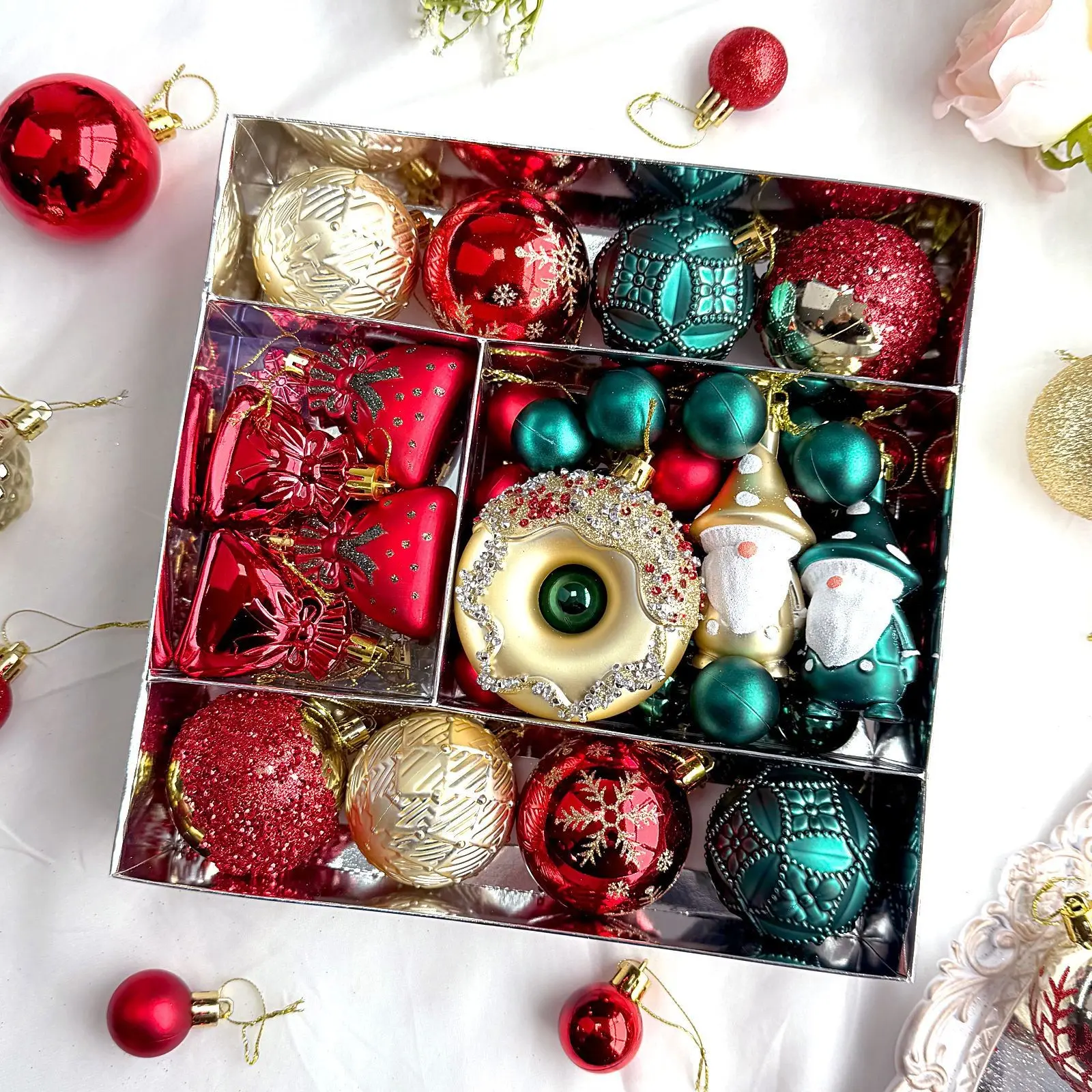 Christmas Ball Christmas Decorations, Donut Rudolph Elf Painted Christmas Balls Gift Box Set, Christmas Tree Ornaments