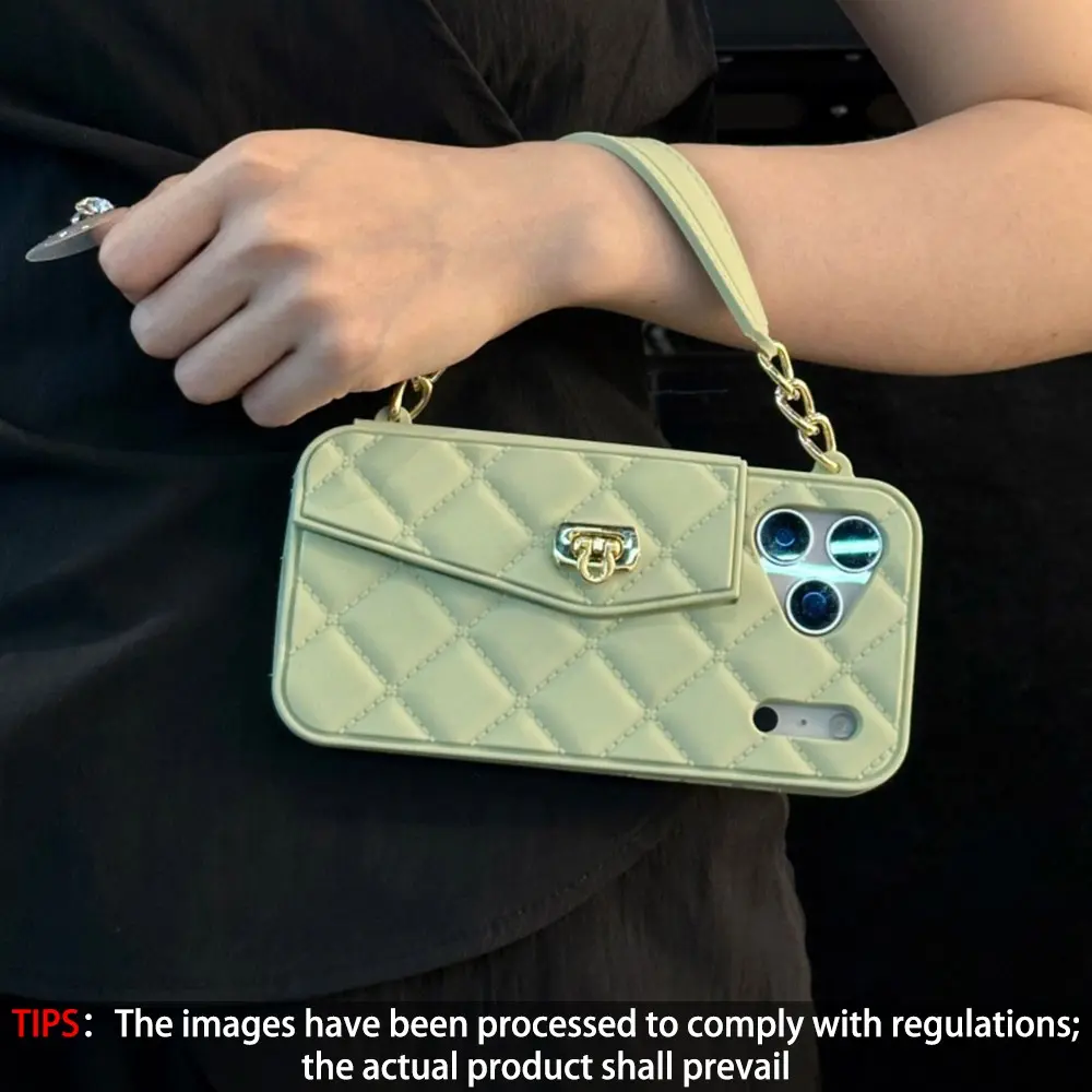 Chic Plaid Handheld Card Holder Case for iPhone 17 Pro Max 16 Pro 15 Plus 14pro 13 Mini 12 11promax, Fashionable Protective Cover, Durable Design