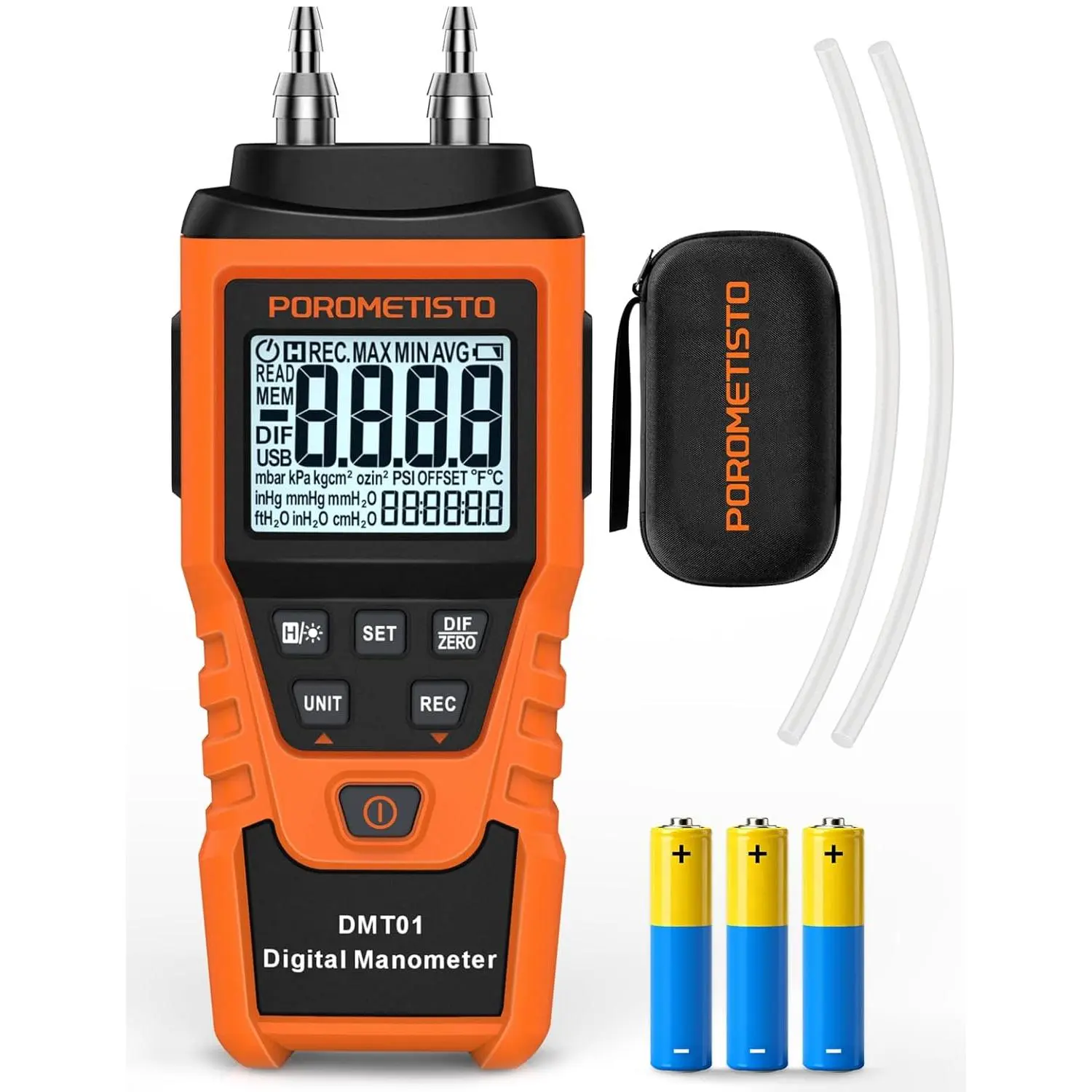Digital Manometer  Manual Calibration Custom Zero, Real time Measurement, Max/Min/Avg Recording,HVAC Manometer, 12 Units Gas Pressure Tester, Differential Pressure Gauge