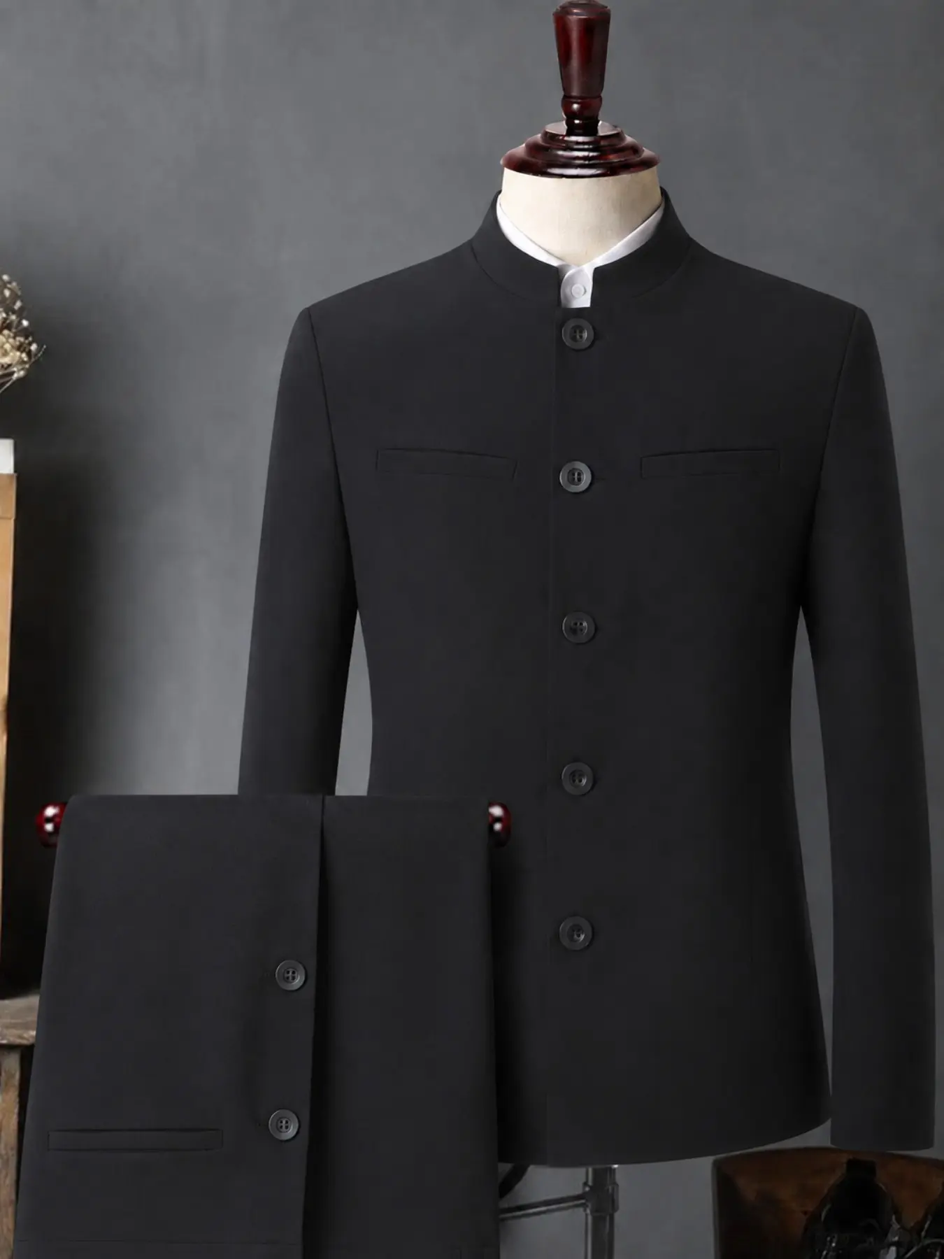 Men's Traditional Fit Stand Collar Wedding Suit Jacket, Perfect for Parties and Ceremonies, Elegant Formal Outerwear for Special Occasions