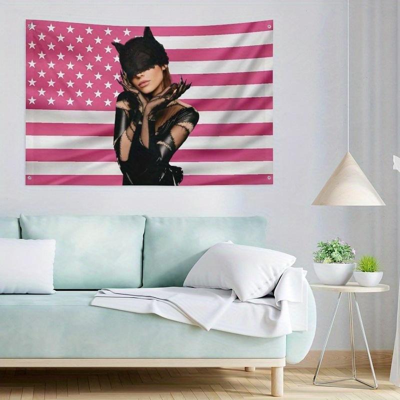 1Pc Ariana Pink Flag Durable Fabric Wall Hanging Poster For Bedroom, Living Room, Dorm Decor - Ideal Holiday Gift, Concert & Party Decoration, Concert Decor |     Edgy Wall Art |     Easy Hang Fabric,Large Wall Decor 60X40 Colorful Tapestry Lig