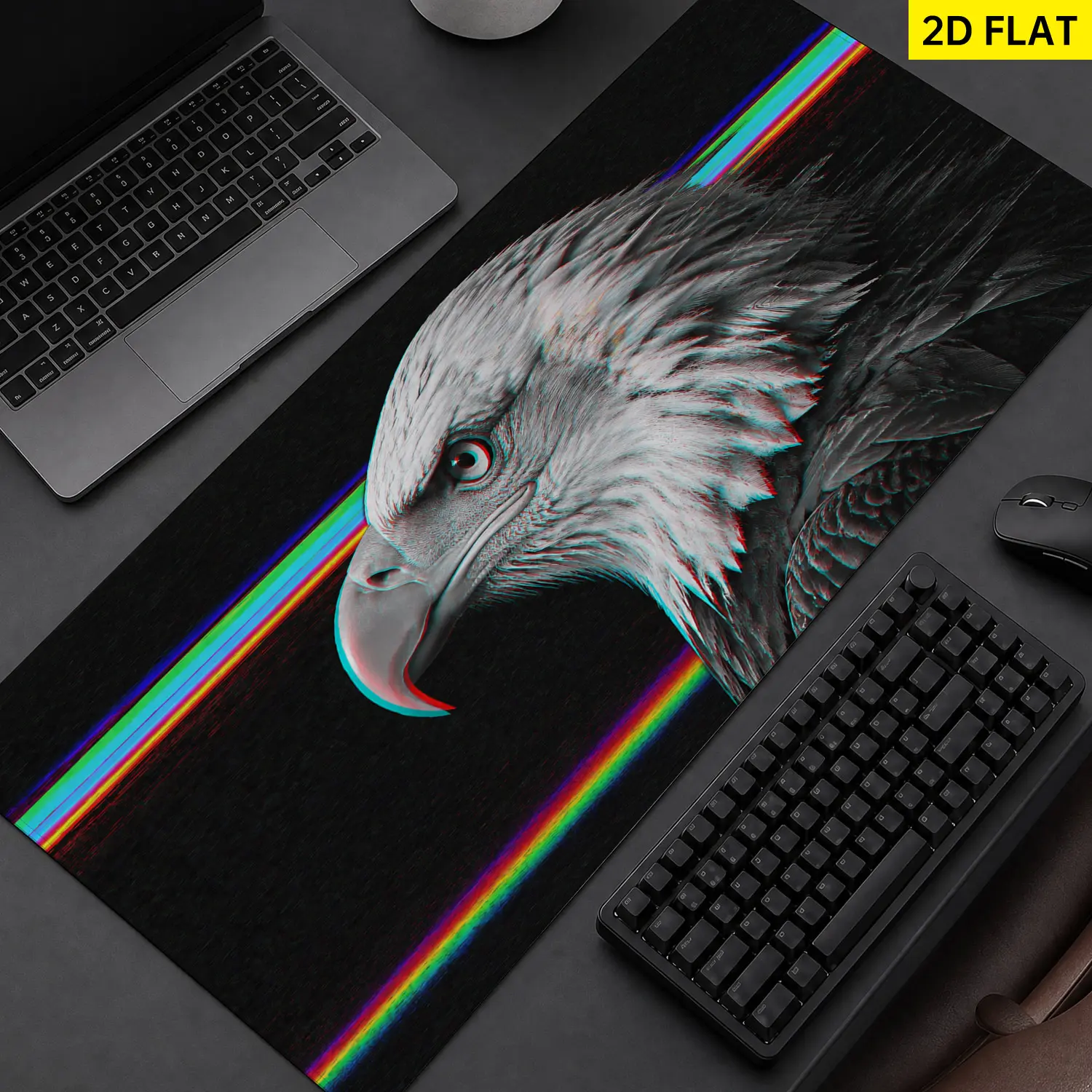 Extra Large Glitch Style Bald Eagle Mouse Pad,Non Slip Rubber Pad,Desktop Decoration Drotection Pad,Washable,Lock Edge Multi Size,Premium Multipurpose Mousepad For Office,Gaming Desk,Gift for Family and Friends