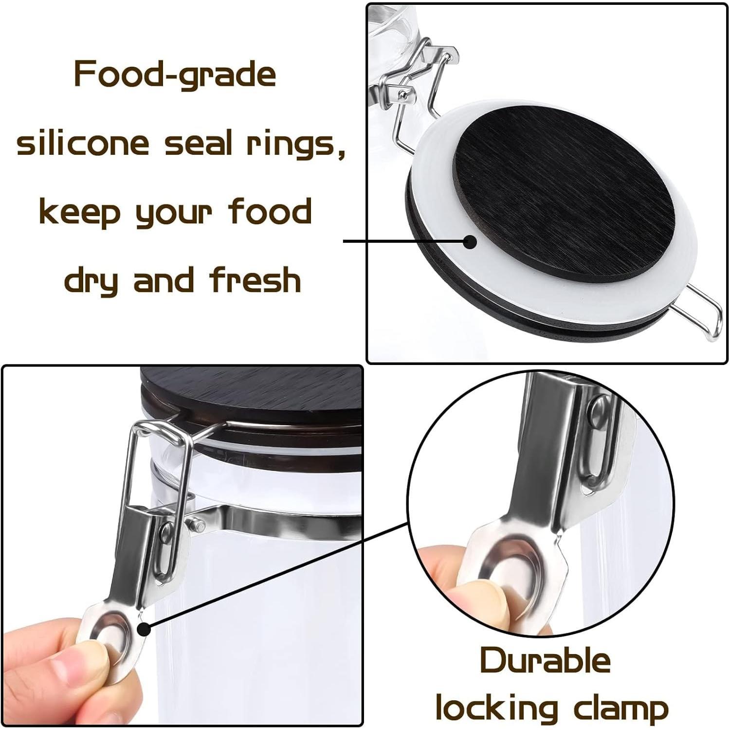 SUNDAY MIRTH 3 count Glass Coffee Containers with Shelf 54 oz Coffee Station Organizer Glass Bean Storage with Spoon Canister Set Jars with Airtight Locking Clamp for Bean Sugar Nuts