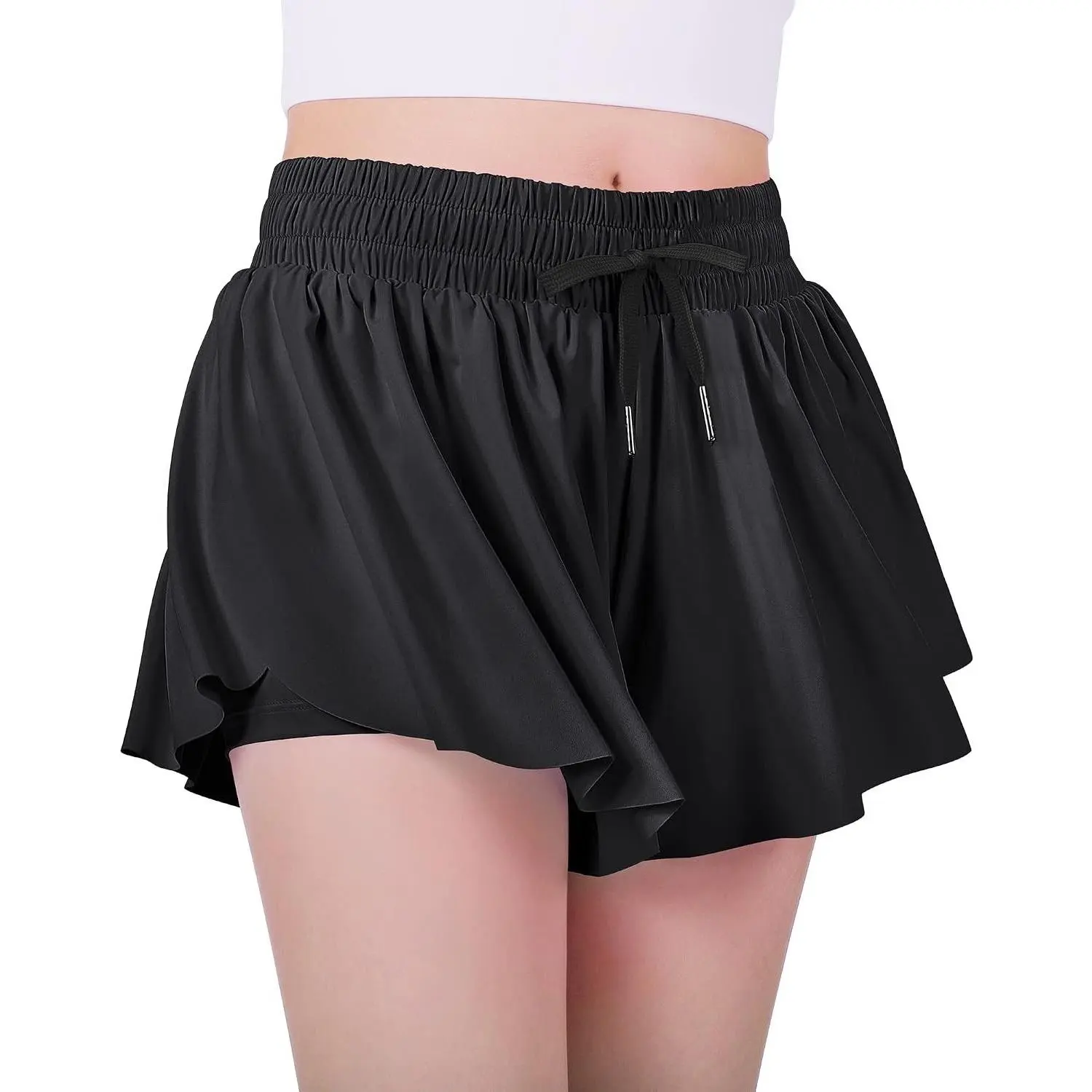 Girls 2 in 1 Preppy Butterfly Flowy Shorts with Spandex Liner for Cheer Athletic Gym Teens Casual ClothesGift