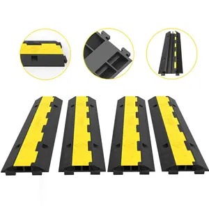 【DealsForYouDays】VEVOR Cable Protector Ramp, 4 Packs 2 Channels Speed Bump Hump, Rubber Modular Speed Bump Rated 11000 LBS Load Capacity, Protective Wire Cord Ramp Driveway Rubber Traffic Speed Bumps Cable Protector