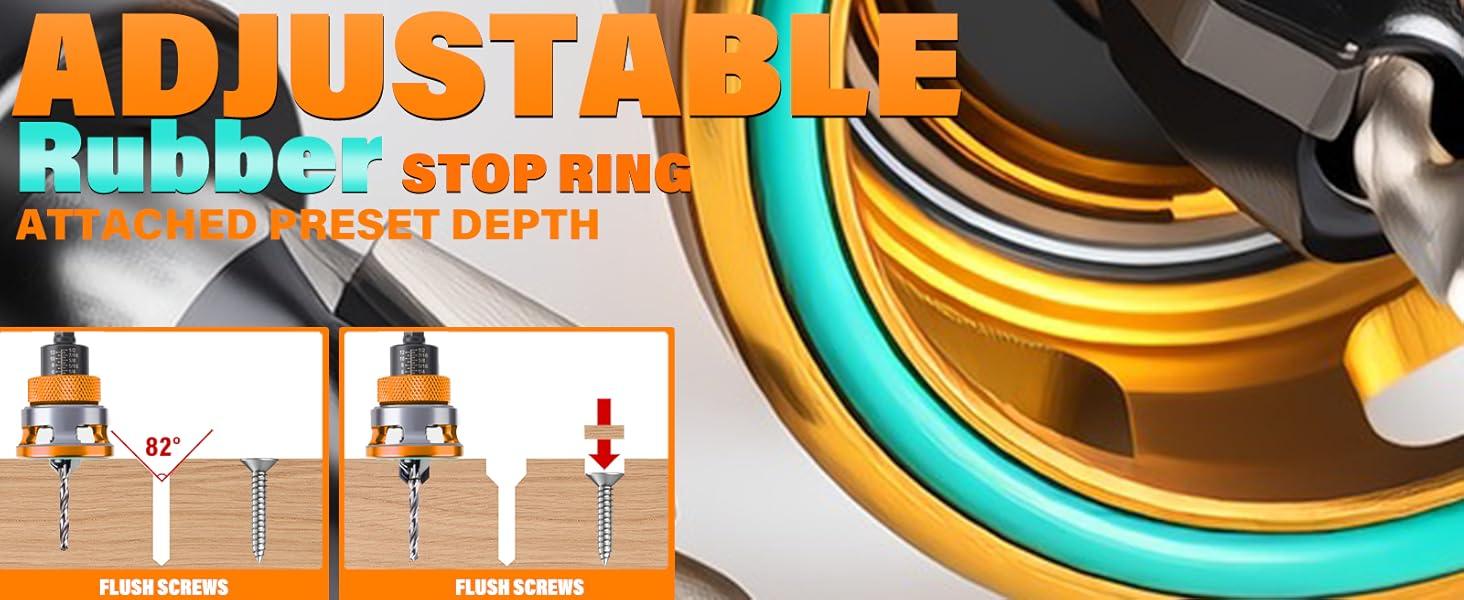 "Professional 4PCS Countersink Drill Bit Set with Adjustable Depth Stop & L-Shape Wrench |   High Carbon Steel Four Blades for Smooth Woodworking, Plastic & Wood Projects |   Essential Tool Kit for Perfect Flush Screws Every Time"