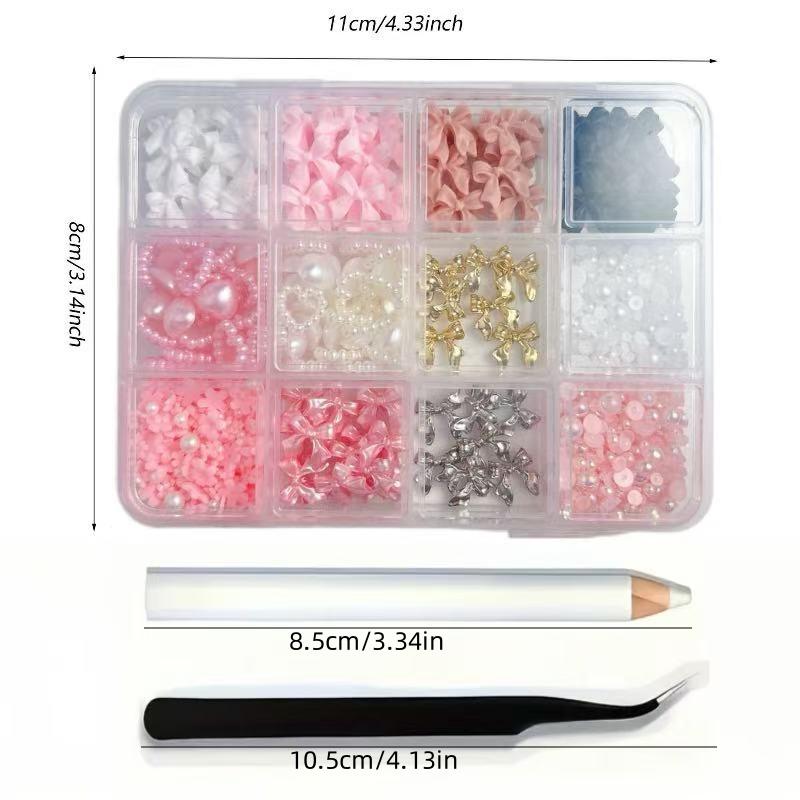 Nail Art Decoration Kit, 1 Box Mixed Shaped Nail Art Decoration with Pen & Tweezer, DIY Nail Art Accessories for Women & Girls