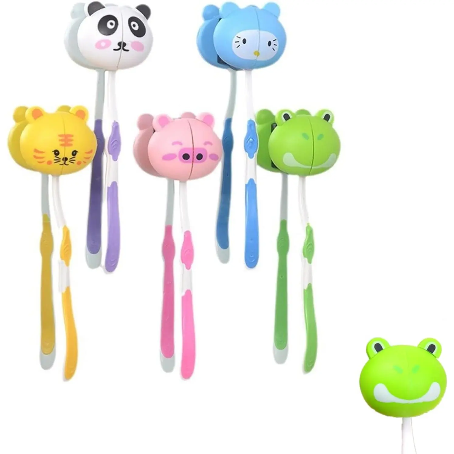 5 Pcs Wall-Mounted Dustproof Toothbrush Holder, Cute Animal Head with Cartoon Suction Cup, Perfect for Home Bathrooms, Stylish