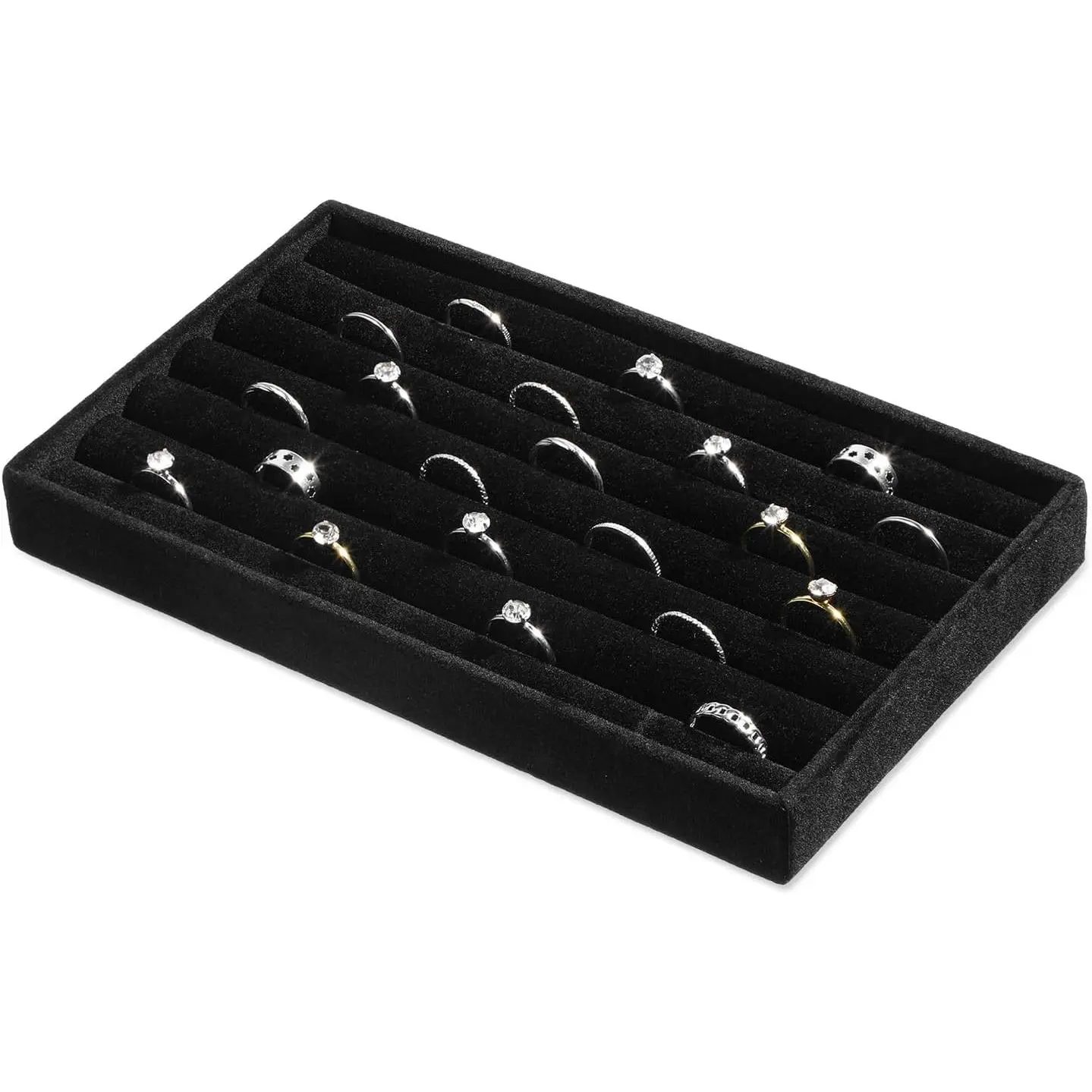 Ring Display Tray 7 Slots Ring Display Case Earrings  Organizer Rings Holder Tray   Drawer Organizer Inserts, Black