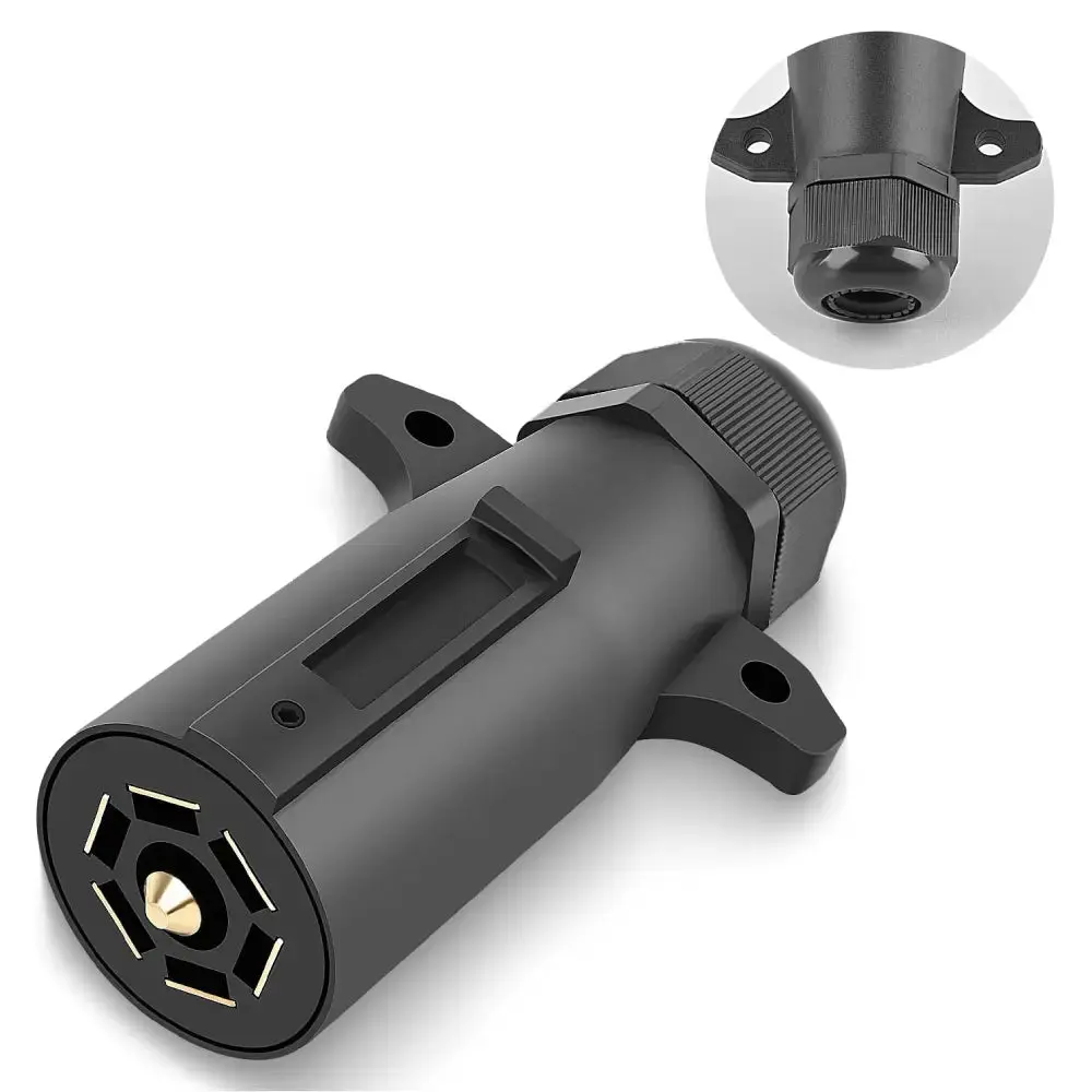 Nilight 7-Way Round Trailer Wiring Replacement Plug, 7-Way Setup, Plastic Body, Plug-In Design for Wiring Fix, Round Shape
