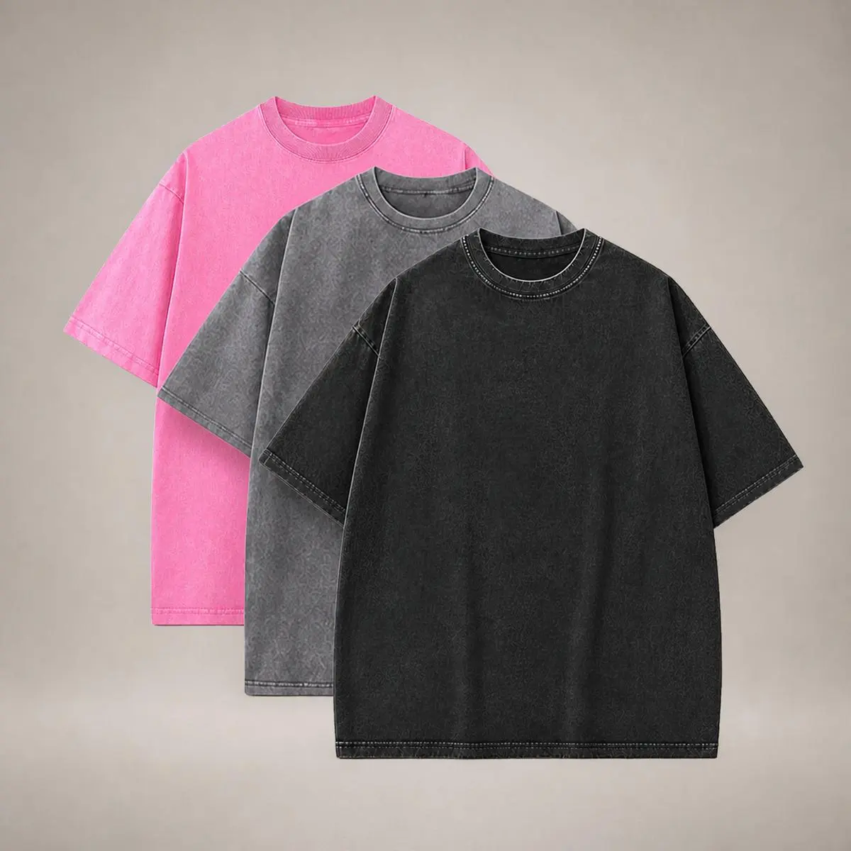 Unisex 3-Pack Vintage Acid Wash Oversized Short-Sleeve Tees, Heavyweight Cotton Soft Breathable Classic Baggy Casual Gym Shirts for Men & Women, Menswear, Shortsleeve