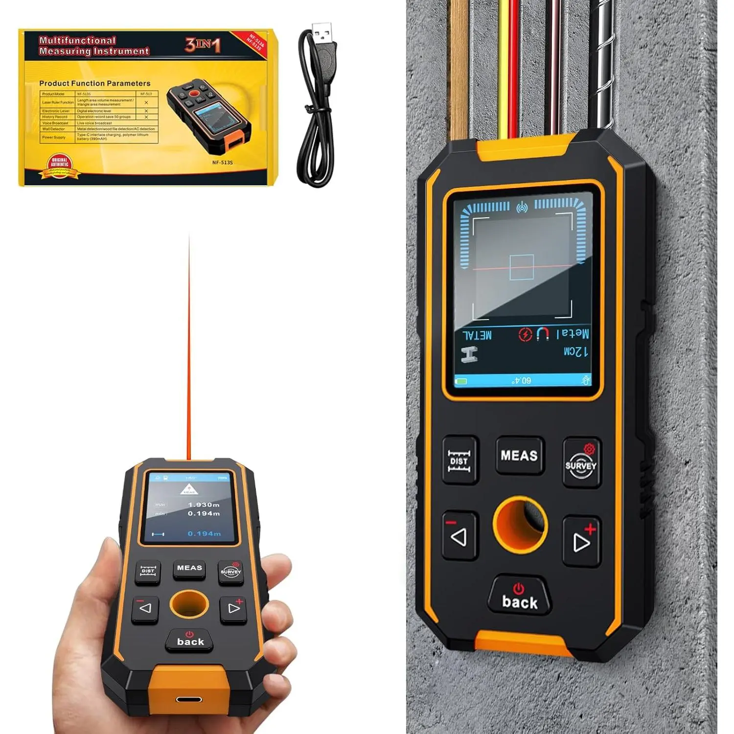 2026 Stud Finder Wall Scanner - with Laser Distance Meter & Digital Level, 5 in 1 Rechargeable Multifunctional Stud Detector with Upgraded Sensor, HD LCD Display and Voice