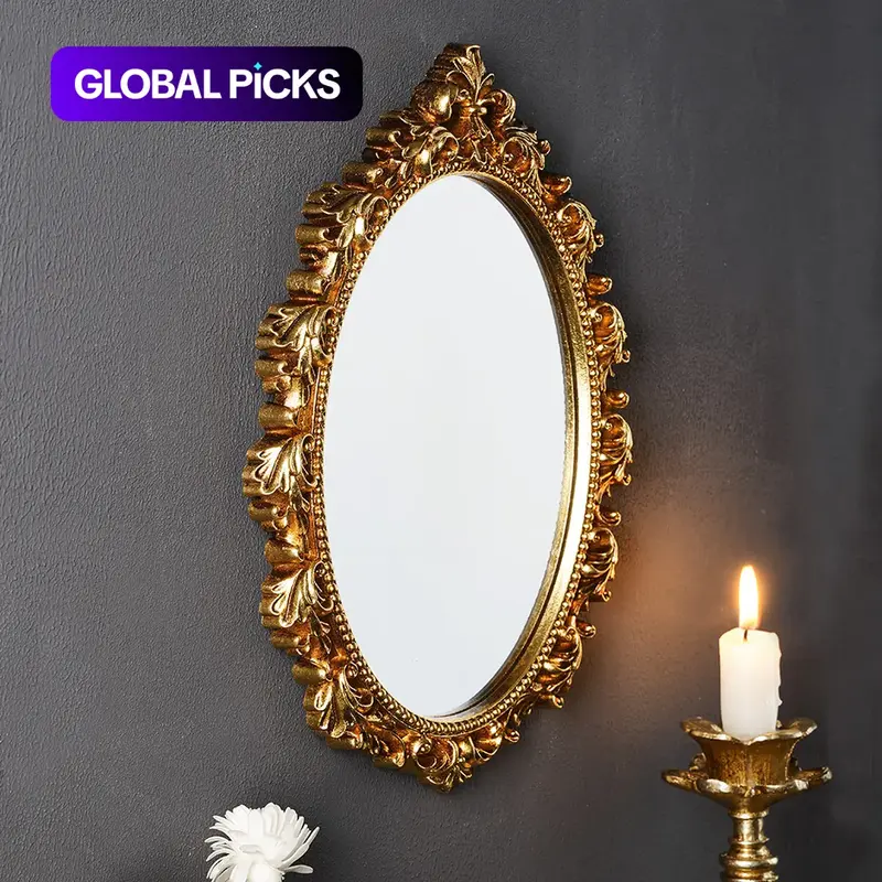 Resin Oval Wall Mounted Mirror, Home Decor Hanging Mirror, Decorative Mirrors, European Style Background Wall Art, Suitable for Home Decoration, Modern Mirror #GLOBAL PICKS