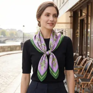 100% Mulberry Silk Scarf 35" Square Headscarf Women’s Hair Wraps Travel Shawl (88*88cm) With Gift Packed Purple Floral Print