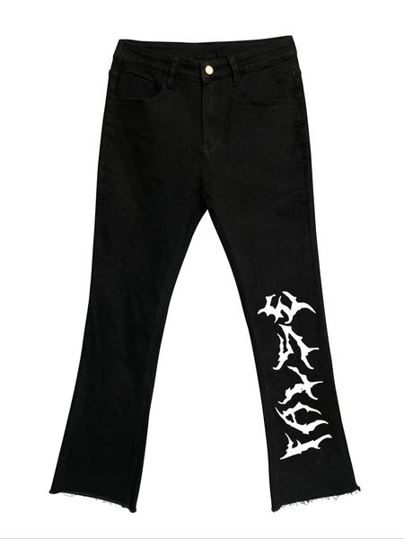 Men's Letter Printed Slim Fit Stretch Flare Jeans, Comfortable Denim for All Seasons, Stylish Streetwear for Modern Men