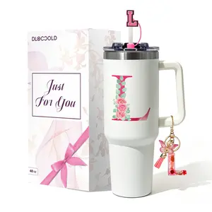 DLOCCOLD Monogrammed Gifts for Women, Initial 40oz Insulated Stainless Steel Tumbler with Lid, Straw, Personalized Gifts,Birthday Gift for Women,Travel Cup,Coffee Tumbler