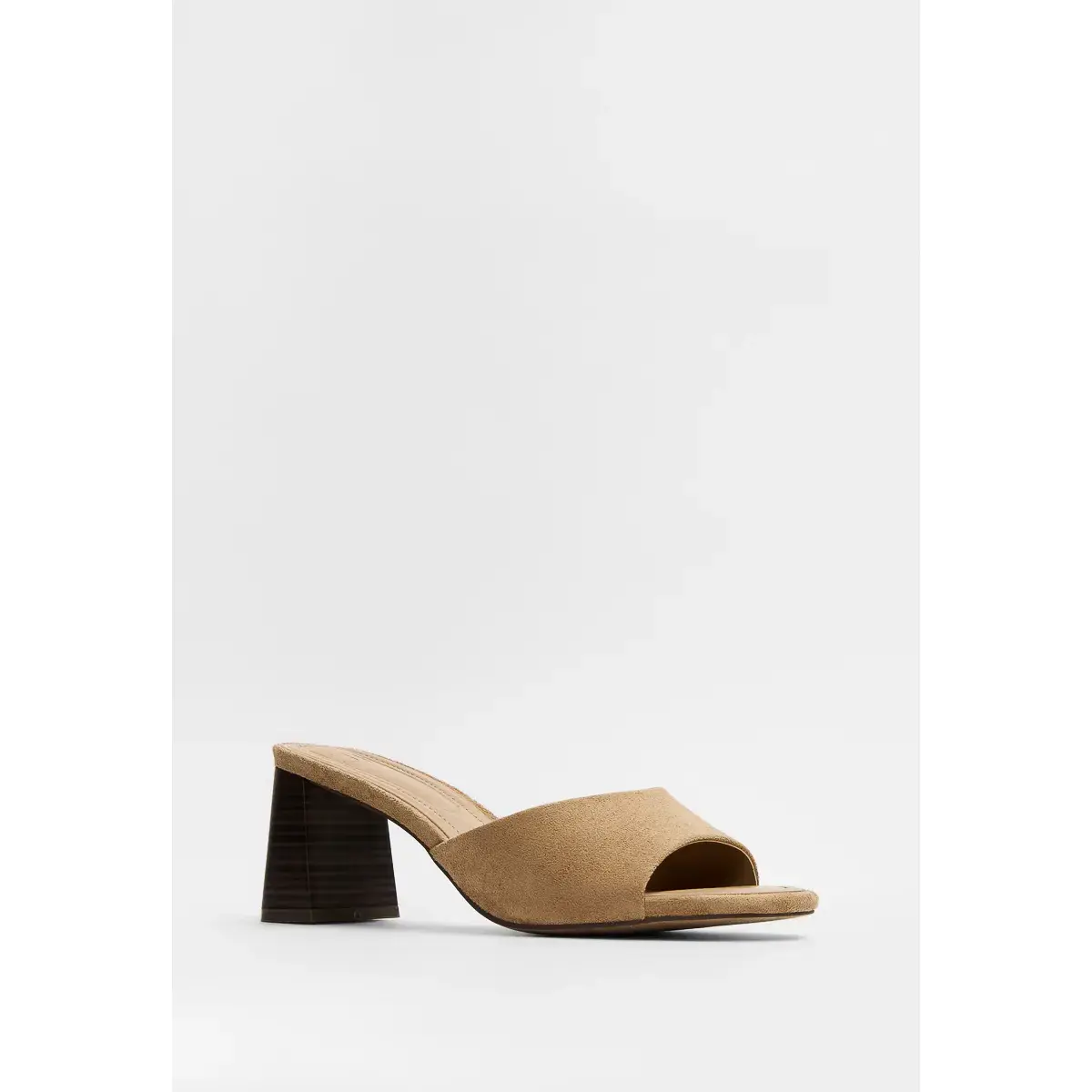 JUST FAB Women's Suede Slide Mules 2.6" Inch Ribbed Wide Block Heel Open Square Toe Slip-On Summer Heel Sandals  Heeled Mules High Heels Slip On Backless Mule Sandals Dress Shoes Girl Casual