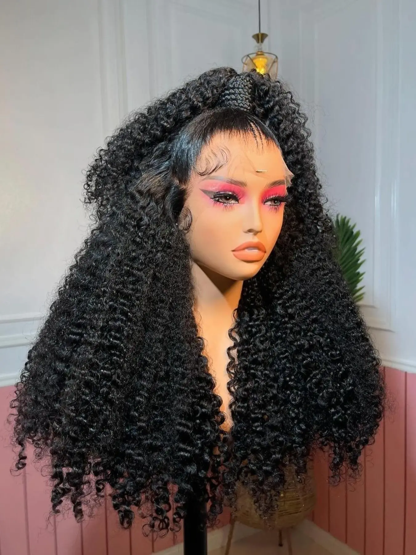 26-Inch Long Front Lace Wig, Super Small Curl, 180% Density, Natural Hairline, Pre-Styled Baby Hair, Heat Resistant, No Glue, Glueless Synthetic Wigs