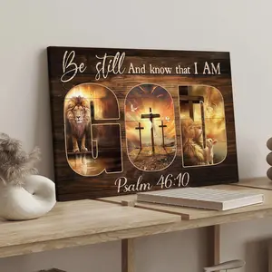 Wooden Frame Canvas Poster, Religious Theme Be Still Know That I Am God Psalm Art Print, Modern Home Decor, Office Wall Mural, Ideal Gift