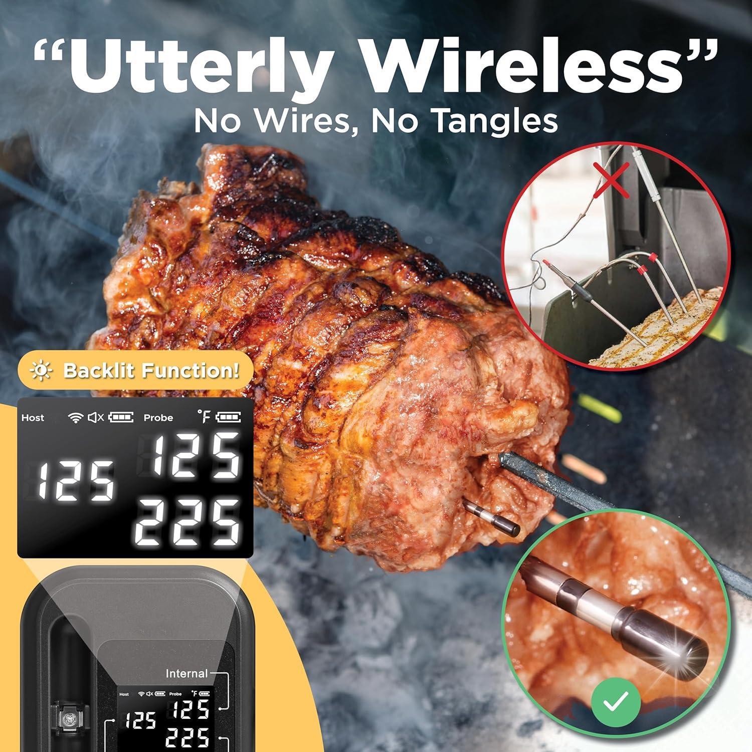 Smart Wireless Meat Thermometer, Long-range Bluetooth-compatible Digital Instant-read Food Thermometer for Kitchen Cooking and Grilling