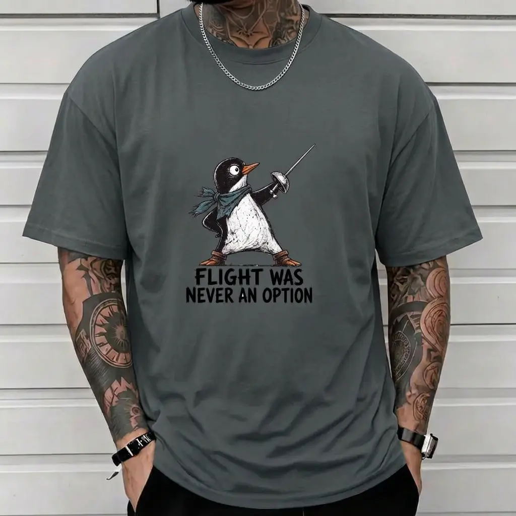 Flight Was Never An Option Shirt Funny Penguin Sarcastic Dark Humor Cotton Tee Shirt Favorite Shirt Tee Y2K Casual Streetwear Retro Humorous Animal Crewneck Top
