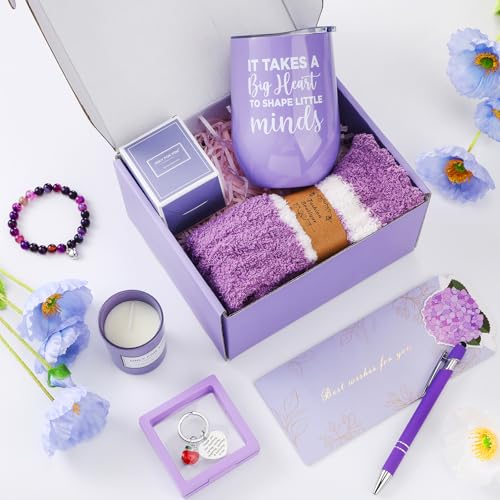 Teacher Appreciation Gifts for Women Teacher Gifts Box with Steel Cup Coffee Mug Candle Socks Pen Holder Metal Bookmark Thank You Gift Basket for Teachers Birthday Graduation Party Back to School