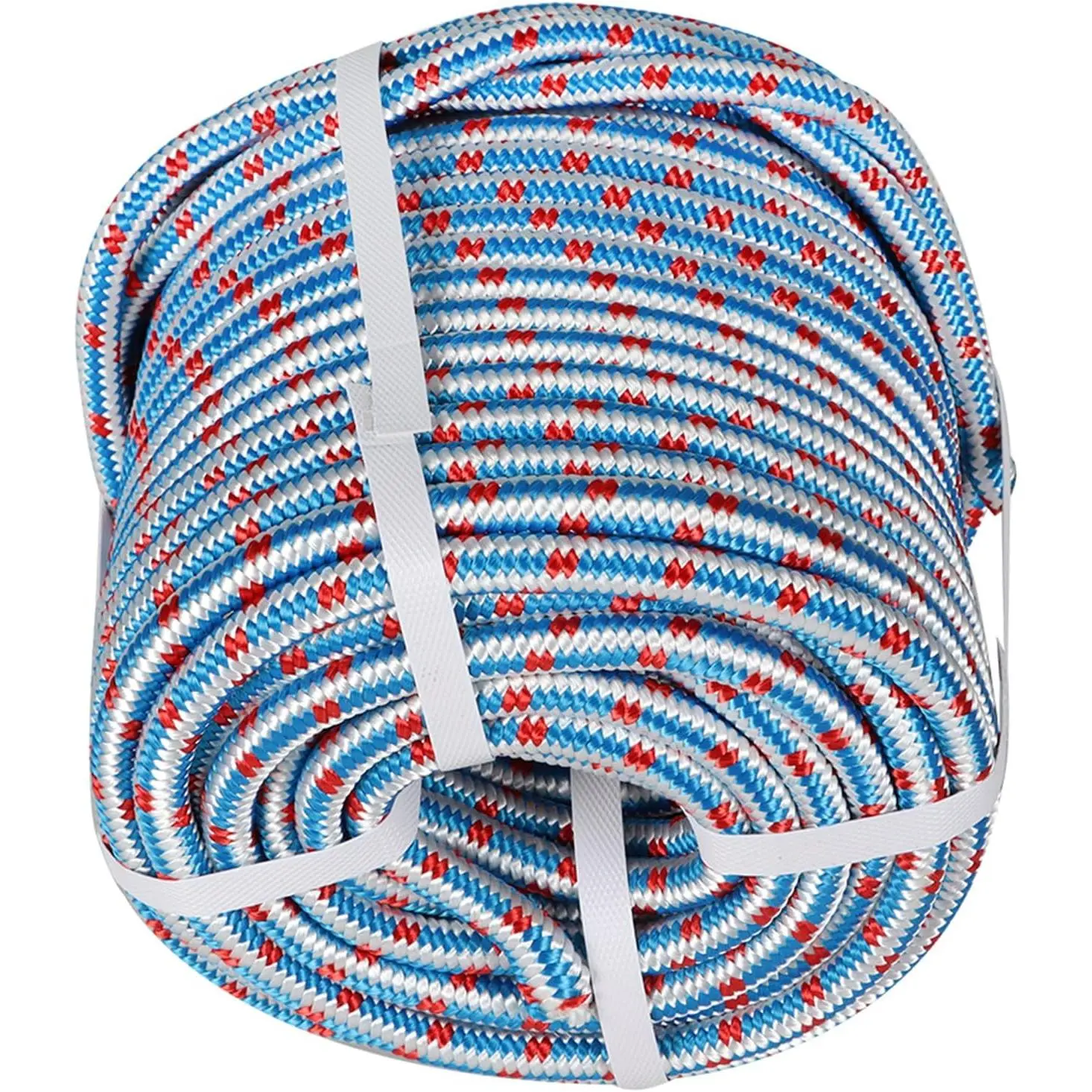 1/2Inch x 150FT Arborist Tree Rope, 16 Strand Braided Polyester Rope, High Strength Tree Rigging Rope for Halyard, Sailboat Weathered Line, Tree Work, Swings Rope, Blue White & Red