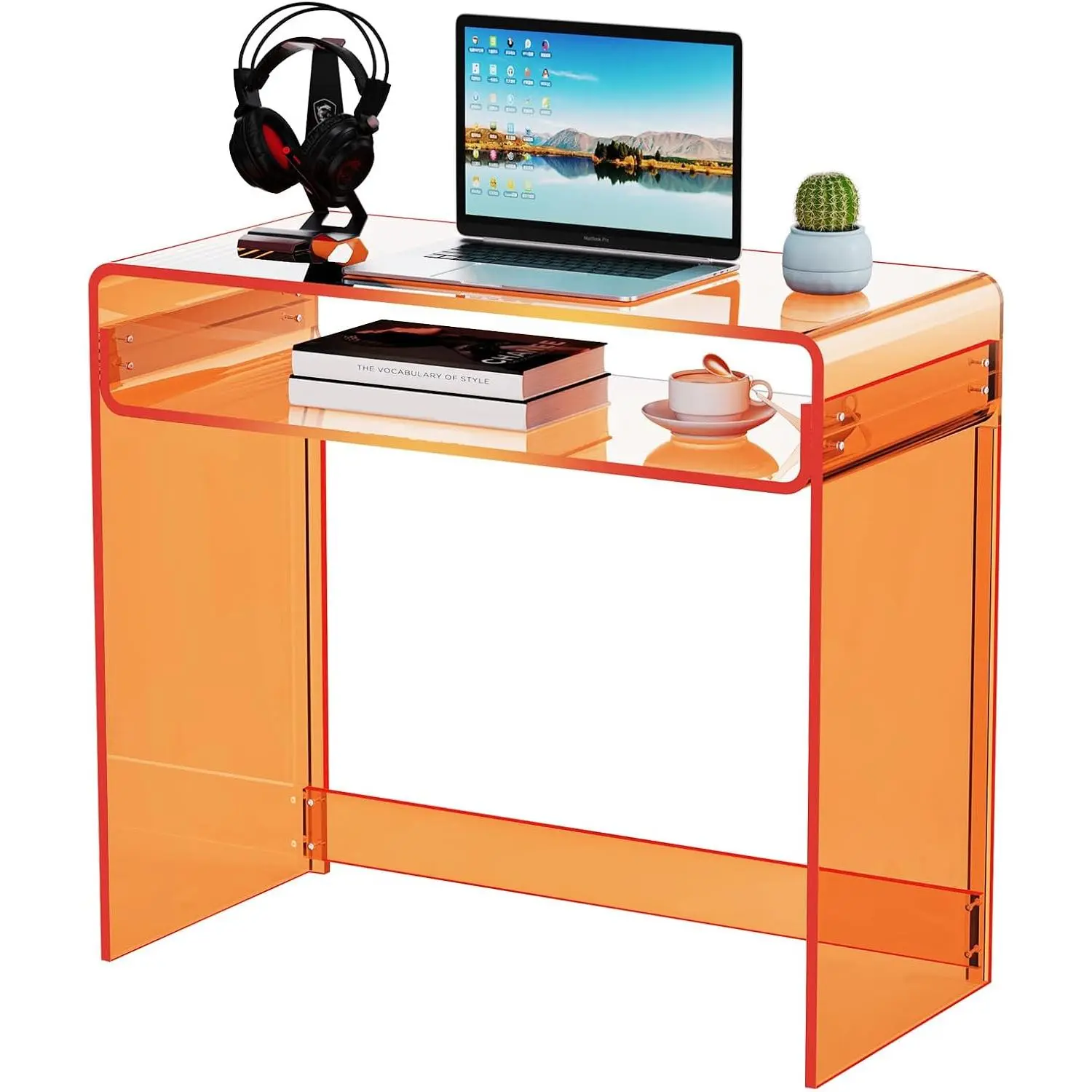 [SummerFinds]Solaround Orange Acrylic Desk for Small Spaces, Modern Lucite Laptop Workstation & Entryway Console Table, 33.5" Compact Writing Study Table for Bedroom Home Office  homedecor
