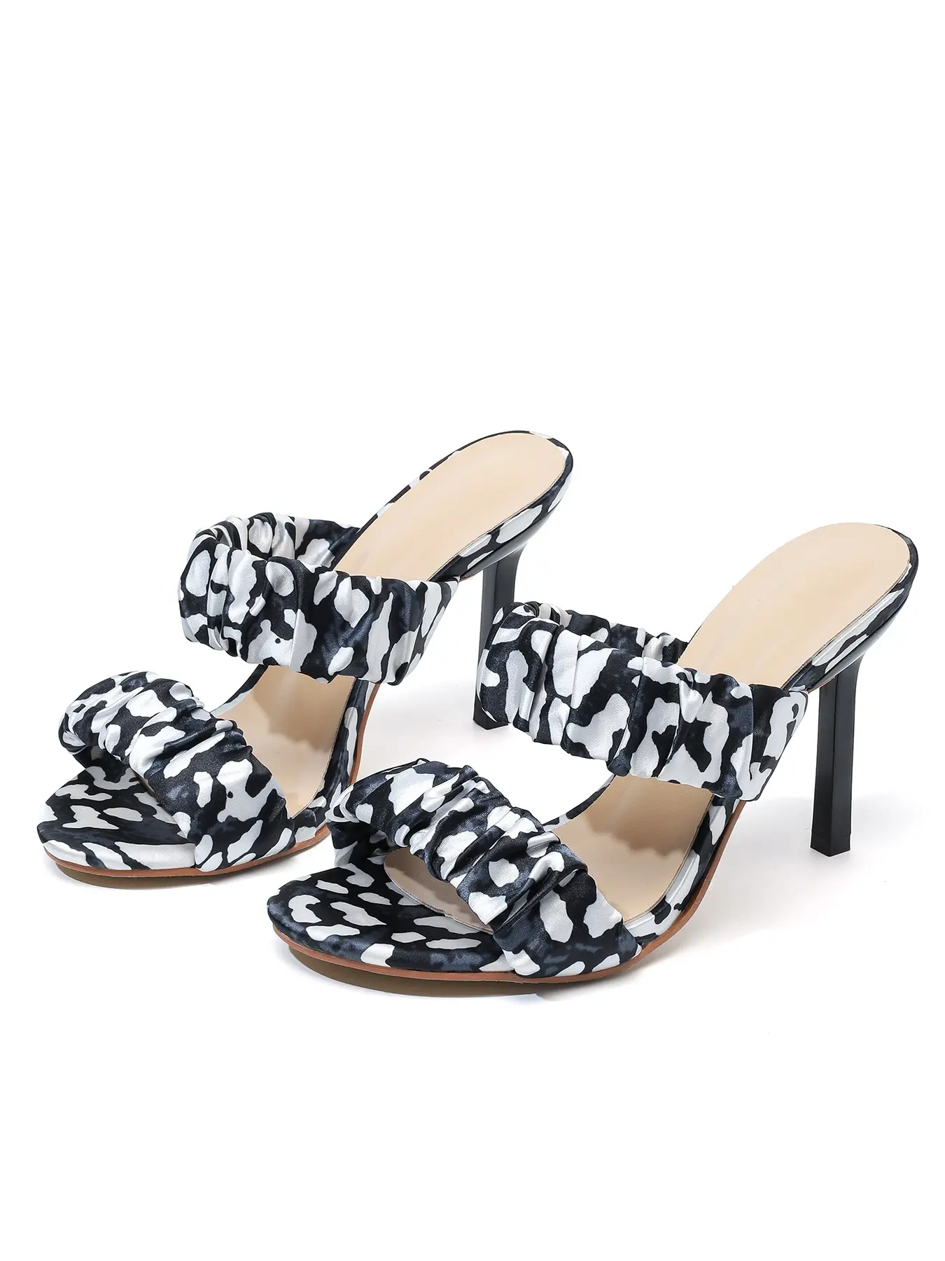 Summer New Zebra Stripe Open-Toe Stiletto Mules, Round Toe Casual Trending Sandals, Slimming High Heel Shoes for Parties and Dates