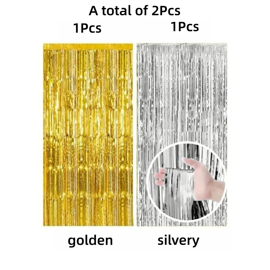 2 Pcs Iridescent Transparent Foil Fringe Backdrop Curtains, Reusable Tinsel Backdrop for Birthday Party, Graduation, Disco, Easter, Thanksgiving & Basketball Theme Decor